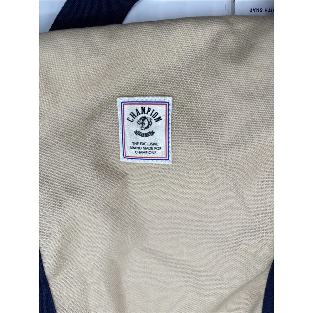 Champion 24" Canvas Duffel Bag Tan Blue Shoulder Strap Sports Gym Travel Men NWT - Picture 8 of 12